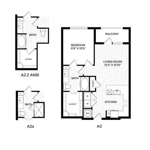 Floor plan for 1 bed, 1 bath, 755 sqft